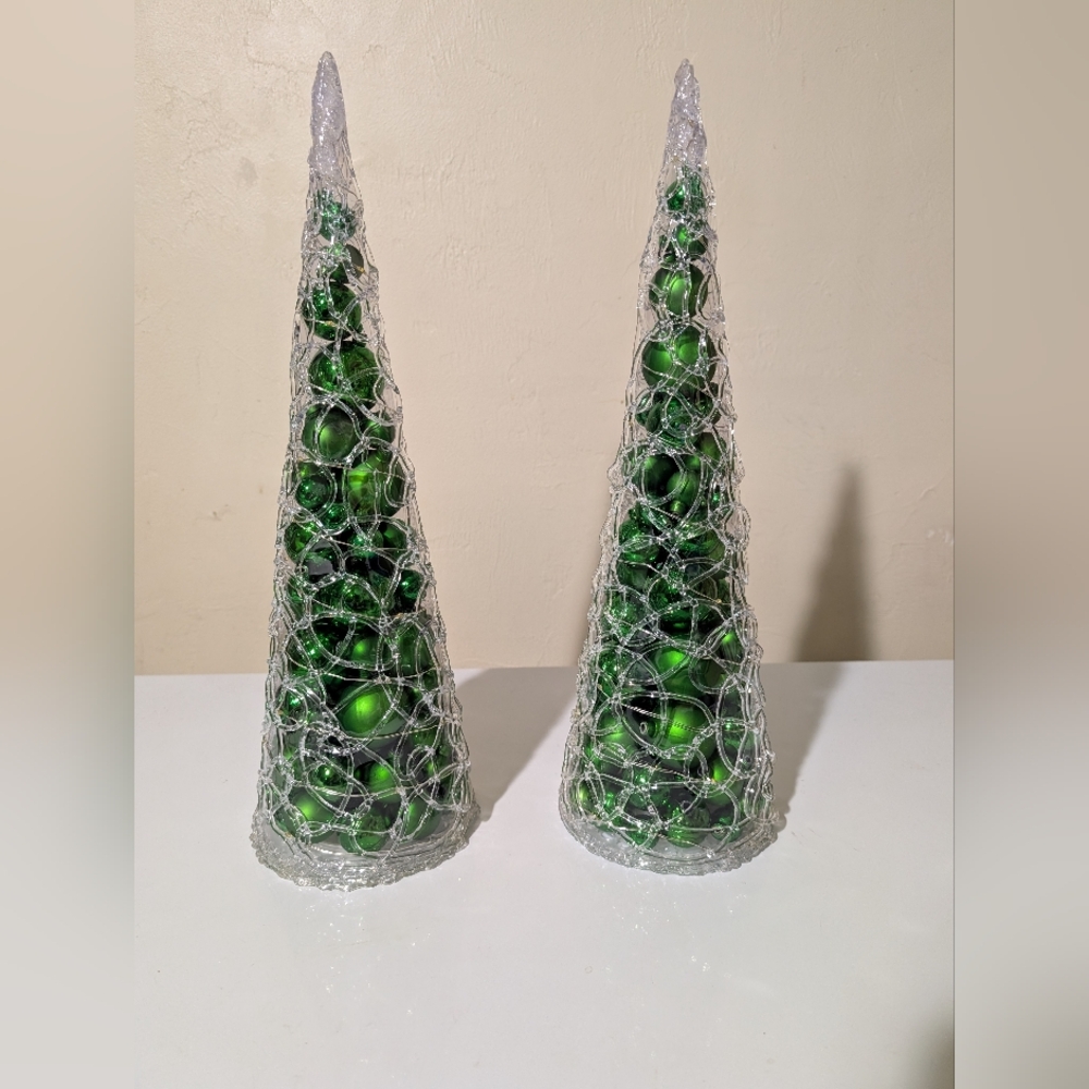 Set of (2) 16" Illuminated Spun Sugar Ornament Trees by Valerie